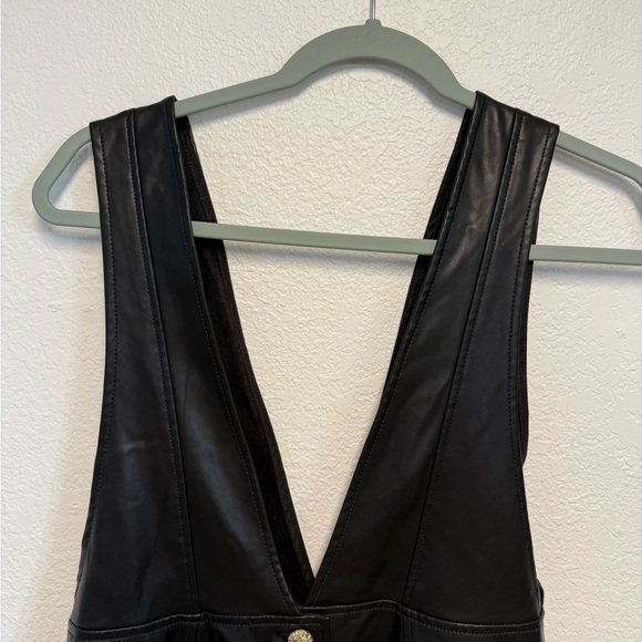 Zara Faux Leather Pinafore Mini Dress Button Front Black - Picture 9 of 9